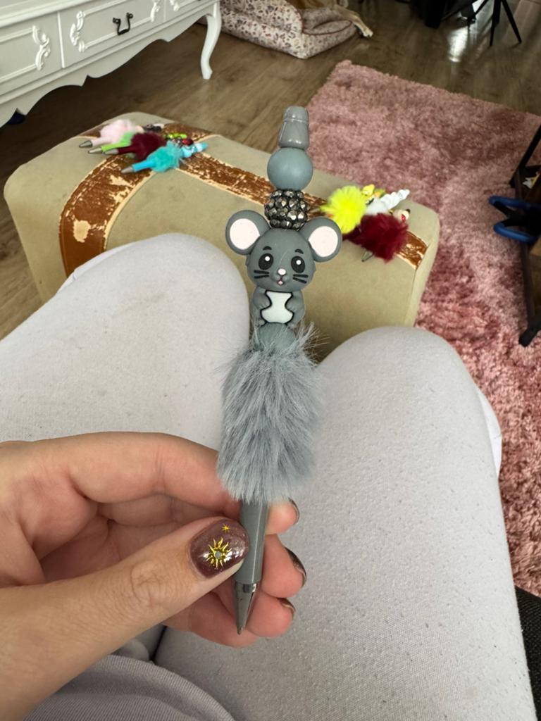 Grijze Muis Fluffy Pen met Glitter Kawaii Pen, Verzenden, Nieuw