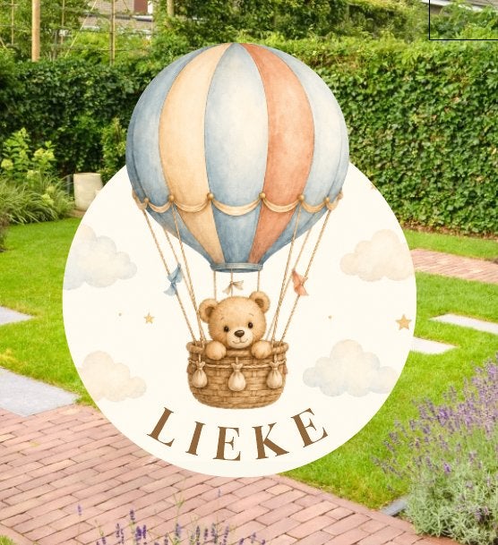 Geboortebord - Beertje in luchtballon, Kinderen en Baby's, Ophalen of Verzenden, Nieuw, Geboortebord