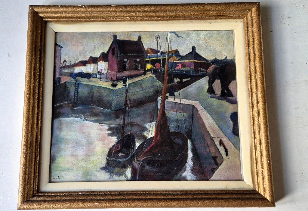 Gouache tekening gesigneerd S.v.S, ingelijst, Verzenden