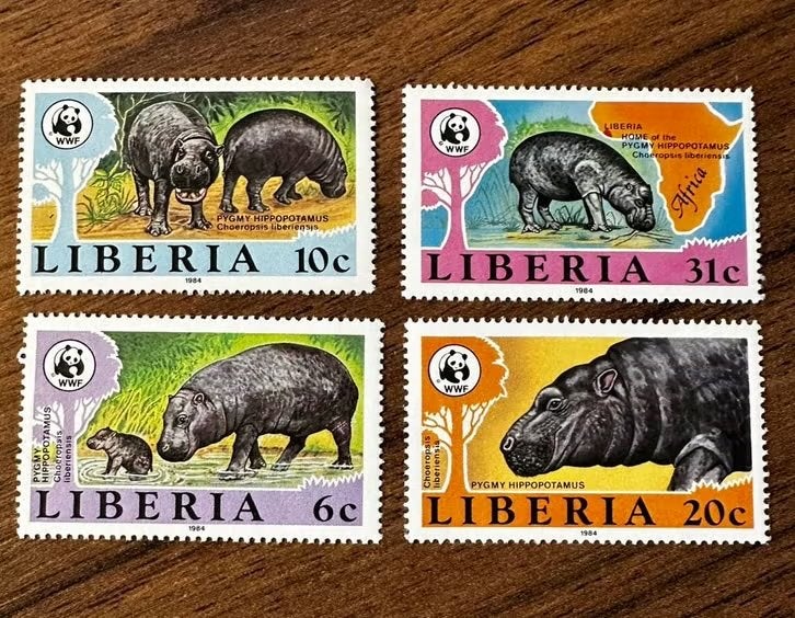 Liberia 1984 WWF nijlpaarden postfris dieren, Ophalen of Verzenden, Postfris