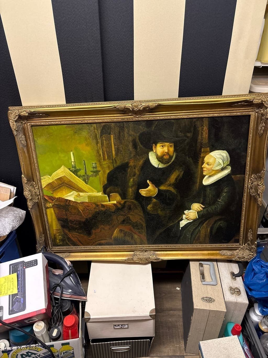 Klassiek schilderij: Man en vrouw in traditionele kleding, Doek, Portret of Personen, Ophalen of Verzenden, Olieverf