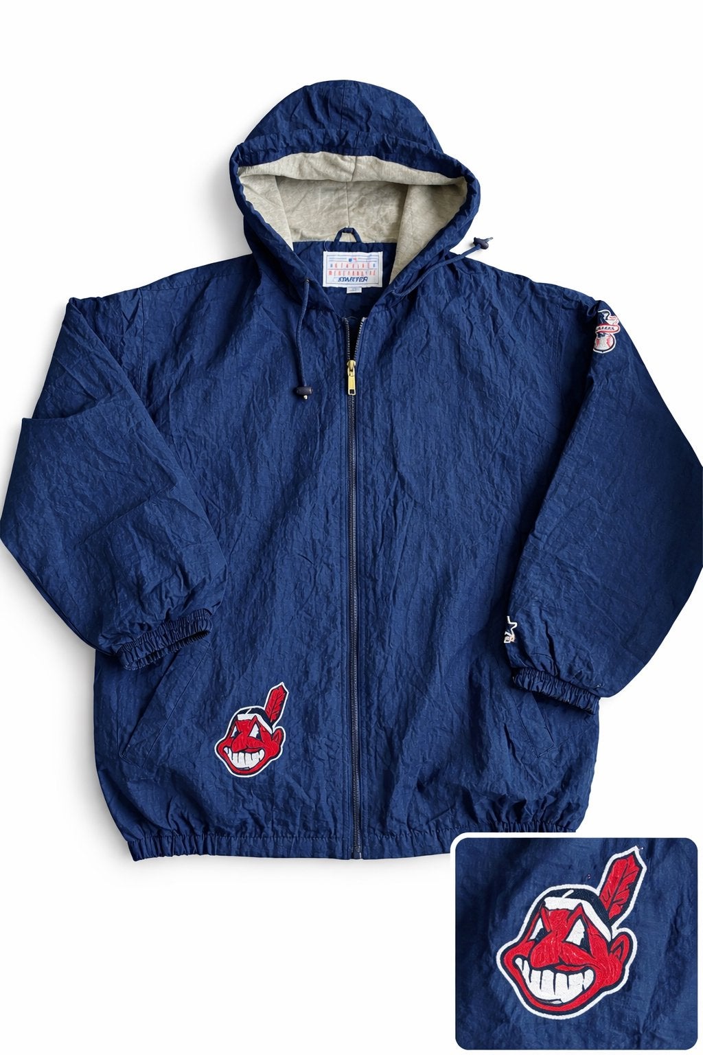 Vintage Jaren '90 Starter Jas - Cleveland Indians MLB Windbr, Ophalen of Verzenden, Gedragen, Maat 52/54 (L), Blauw