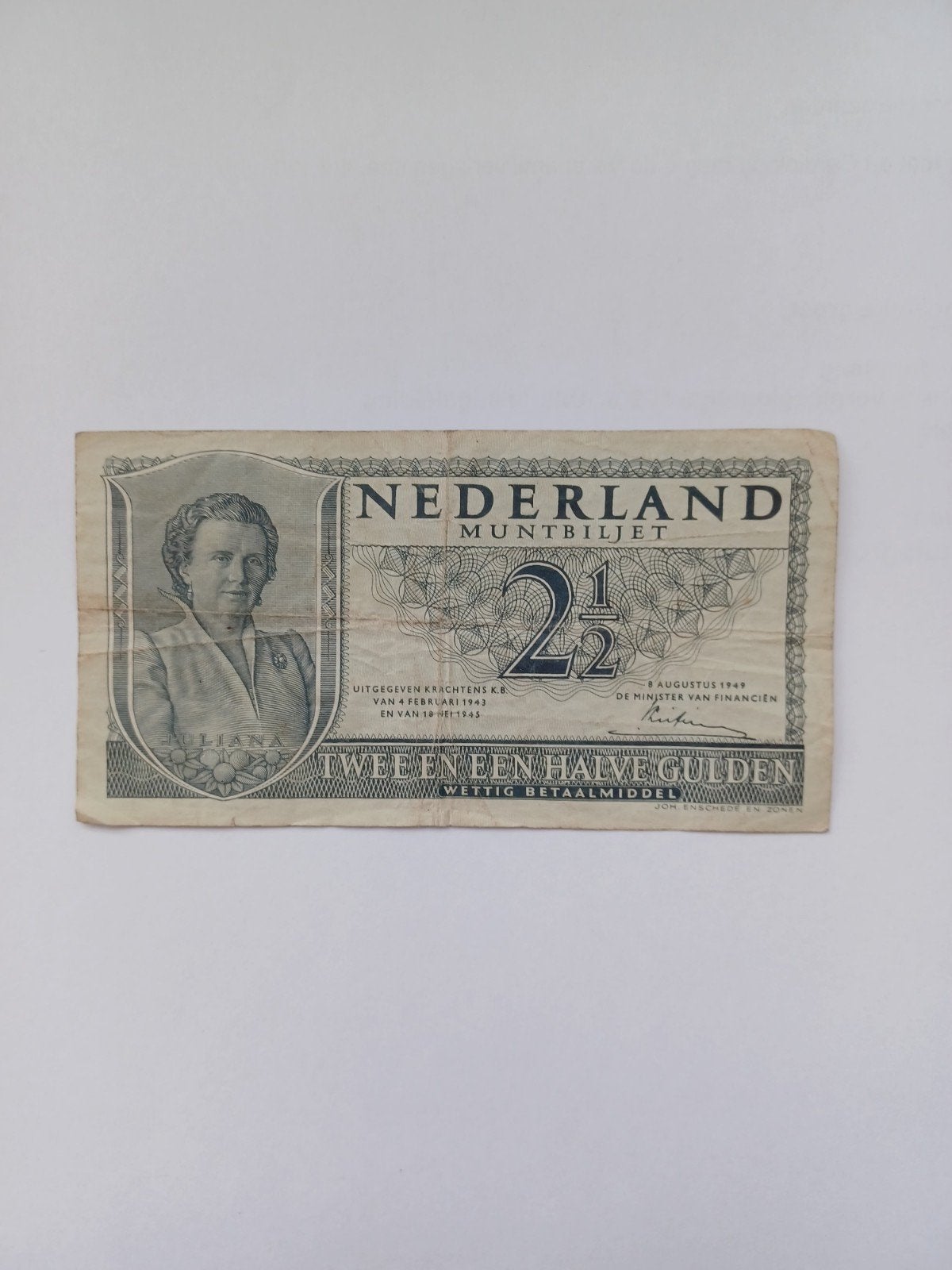 Origineel 2,5 gulden biljet - 9 augustus 1949, Ophalen of Verzenden, 2½ gulden, Los biljet