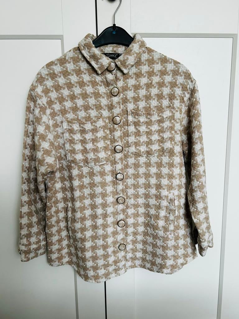 First Chance jasje bouclé achtig wit/camel/goud S/M, Wit, Ophalen of Verzenden, Zo goed als nieuw, Jasje