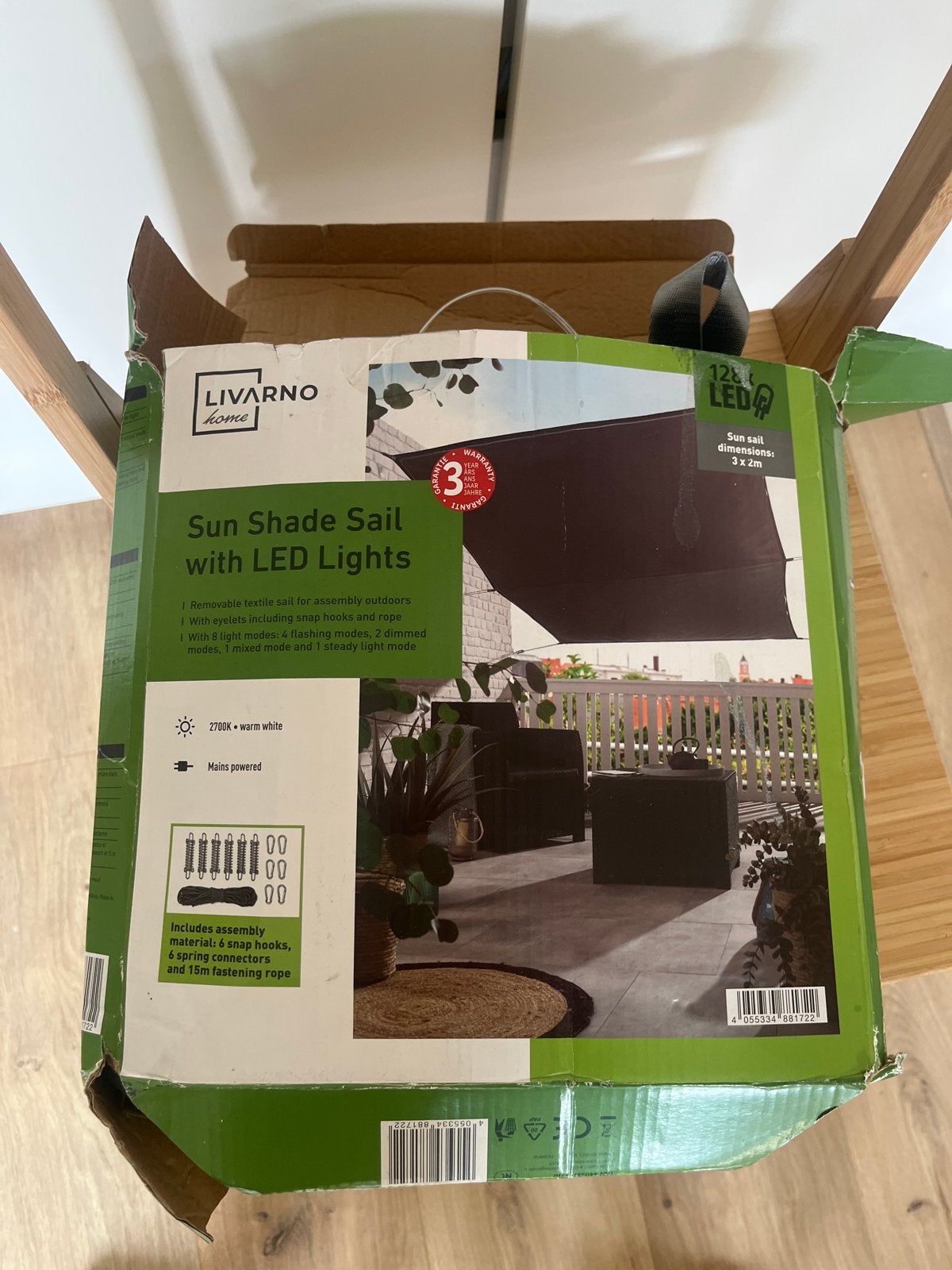 LIVARNO home Zonnescherm met LED verlichting 3x2m, Overige typen, Ophalen of Verzenden, 150 tot 300 cm, 250 cm tot 450 cm