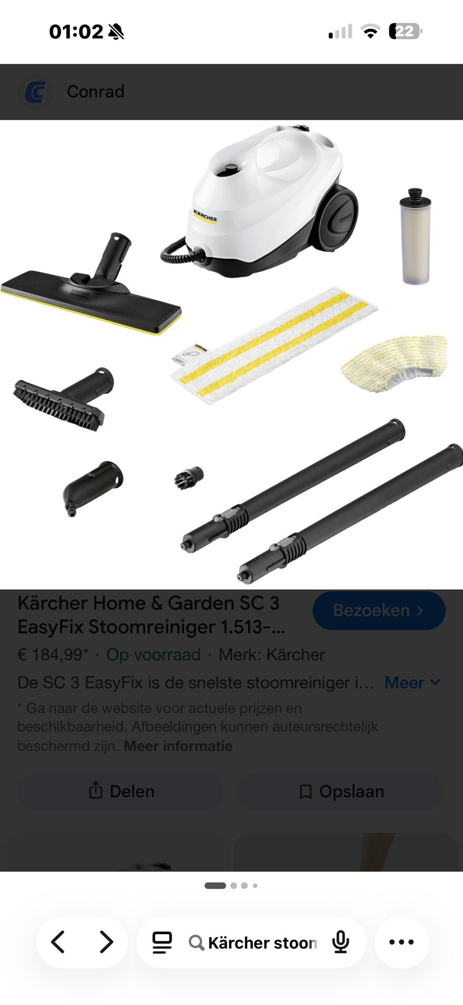 Kärcher SC3 EasyFix Stoomreiniger 1900W 15 mnd garantie!, Ophalen of Verzenden, Nieuw, Overige typen