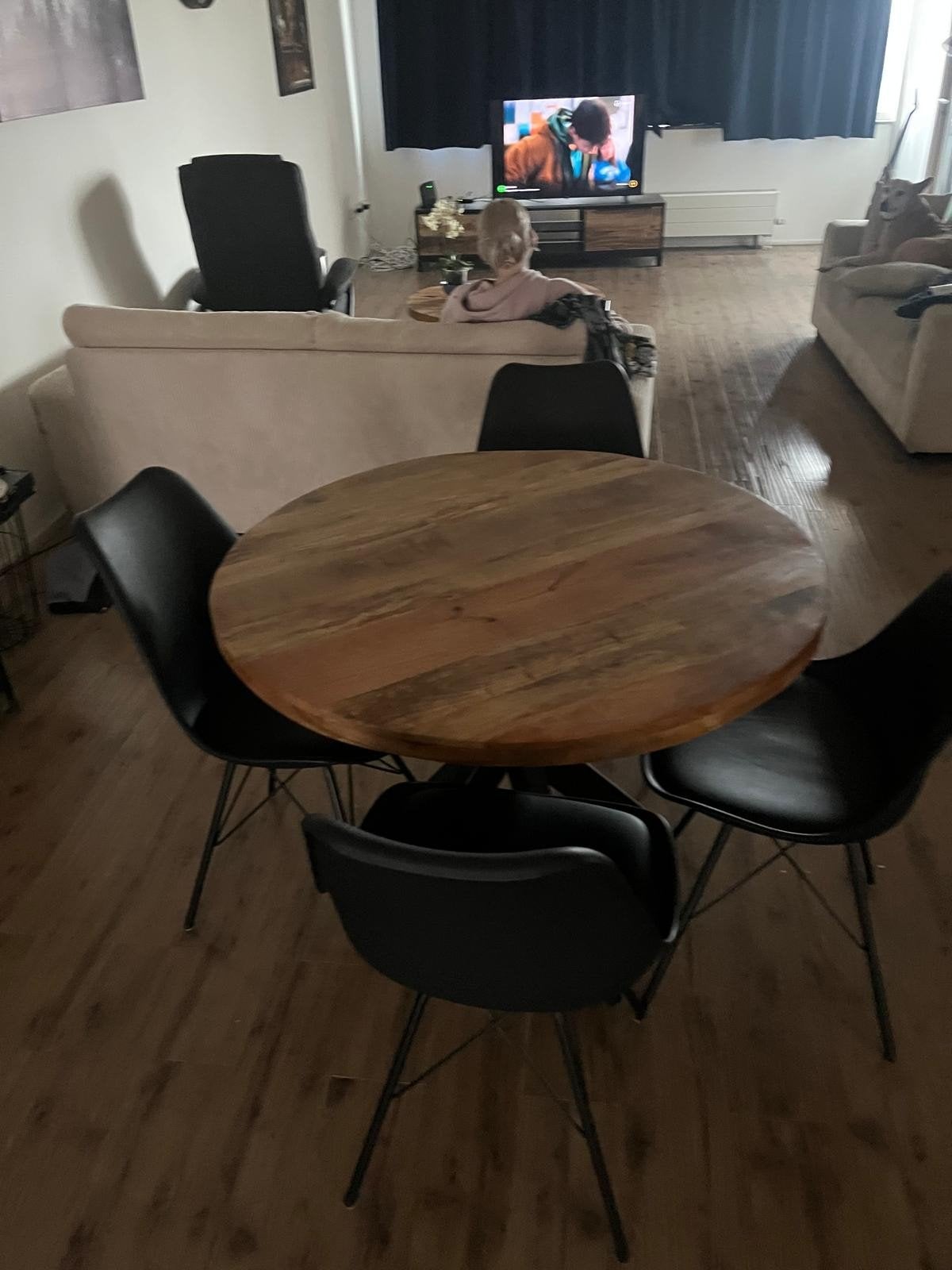 set houten mango inrichting, Industrieel, robuust, 200 cm of meer, Zo goed als nieuw, Vier personen