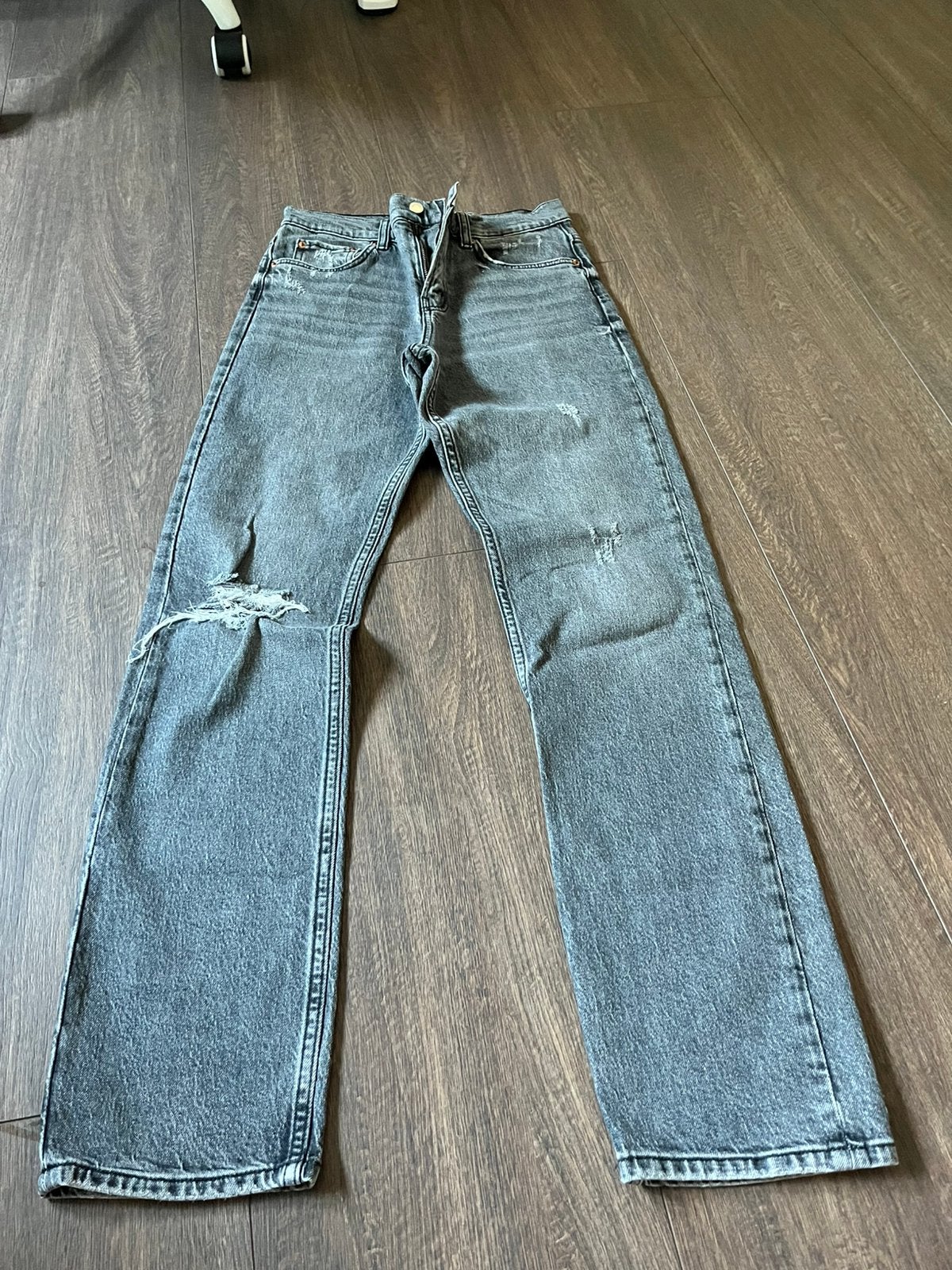 The Straight Full Length grijze distressed jeans, maat S, Ophalen of Verzenden, Zo goed als nieuw, Grijs, W28 - W29 (confectie 36)