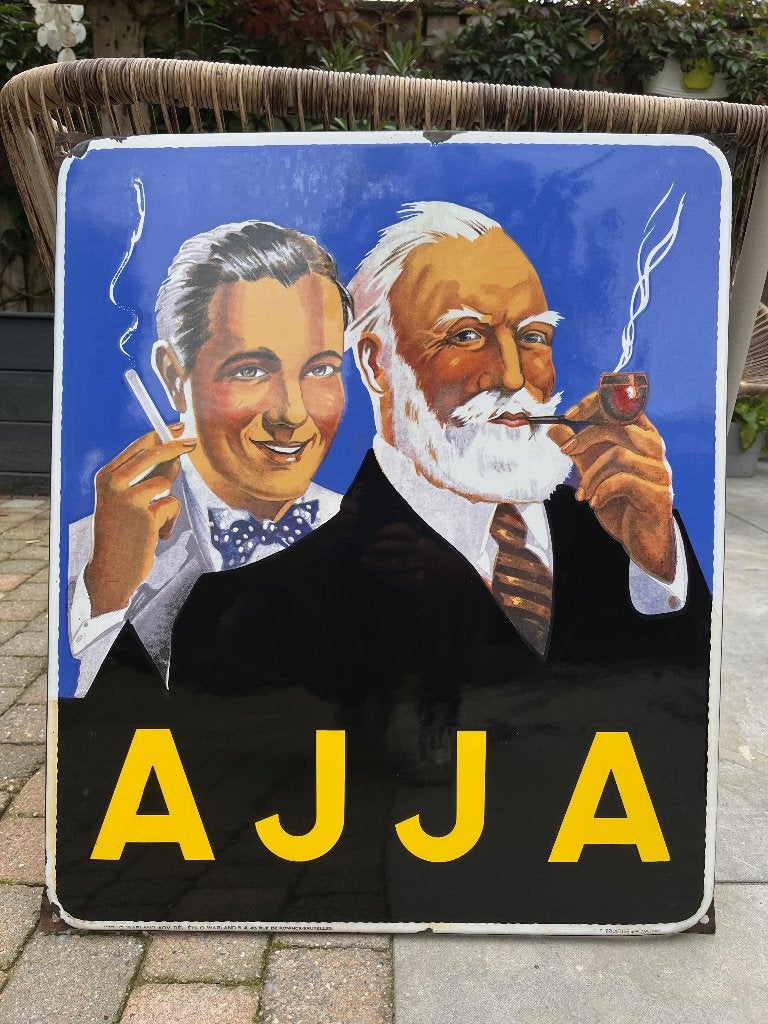 Origineel oud emaille reclame bord - AJJA 1953, Ophalen of Verzenden, Gebruikt, Reclamebord