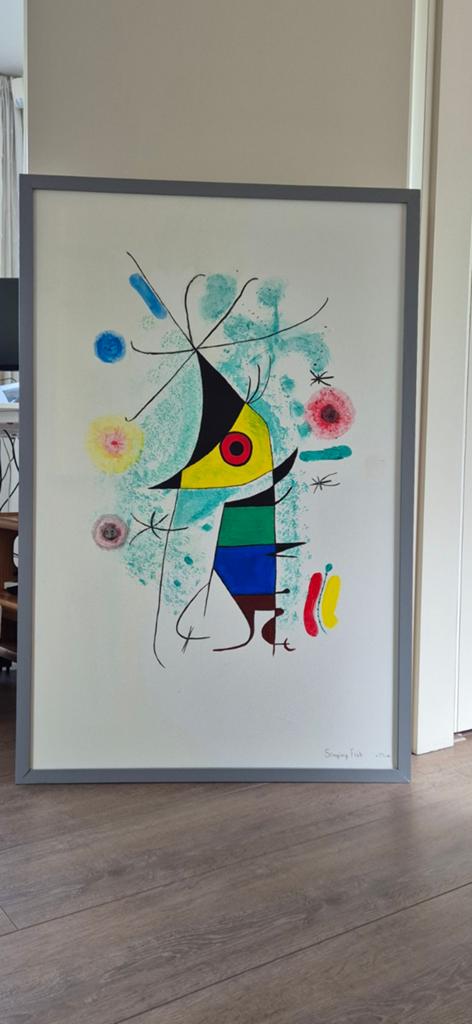Nageschilderd schilderij 'Singing Fish' (naar Juan Miro), Antiek en Kunst, Ophalen