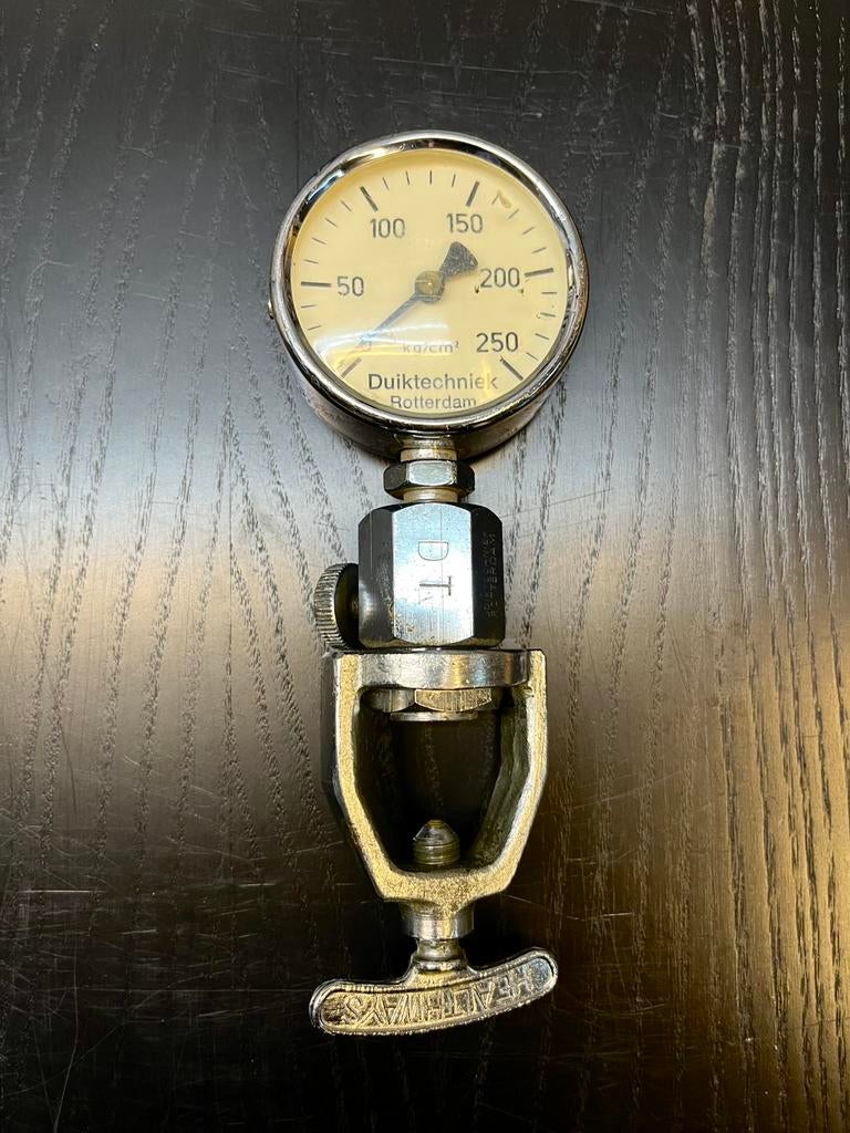 Vintage Duiktechniek manometer, drukmeter, Ophalen, Gebruikt, Duikfles