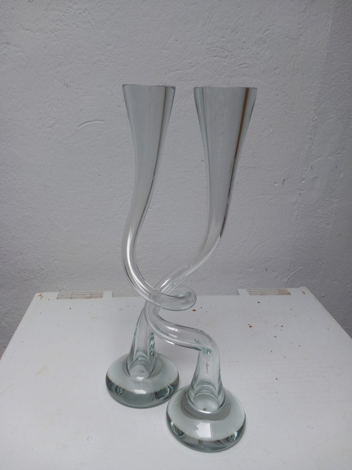 Set van 2 glazen vazen met gedraaid design, Antiek en Kunst, Ophalen of Verzenden