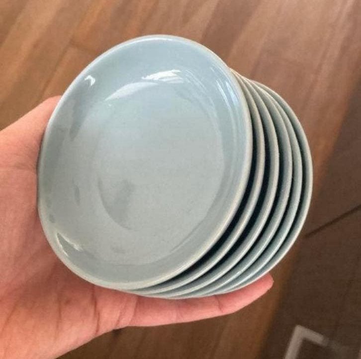 6 HEMA theetipjes lichtgrijs/blauwig, Huis en Inrichting, Keuken | Servies, Zo goed als nieuw, Overige typen, Effen, Keramiek