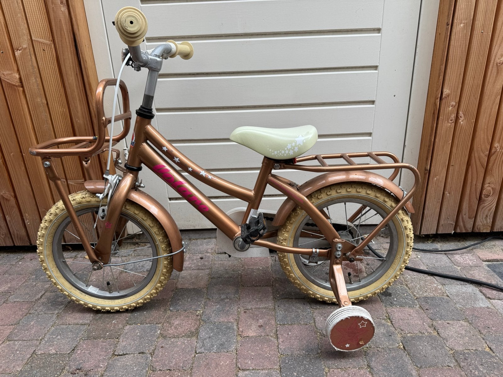 Kinderfiets Volare Lovely Star 14 inch met zijwieltjes, Ophalen, Zijwieltjes, Gebruikt, Velgrem
