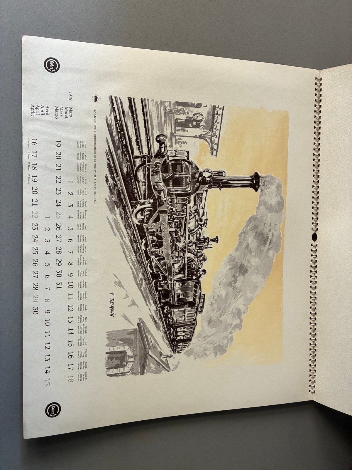 Treinen tekeningen van kalender, leuk om in te lijsten, Ophalen of Verzenden, Gebruikt, Trein, Kaart of Prent