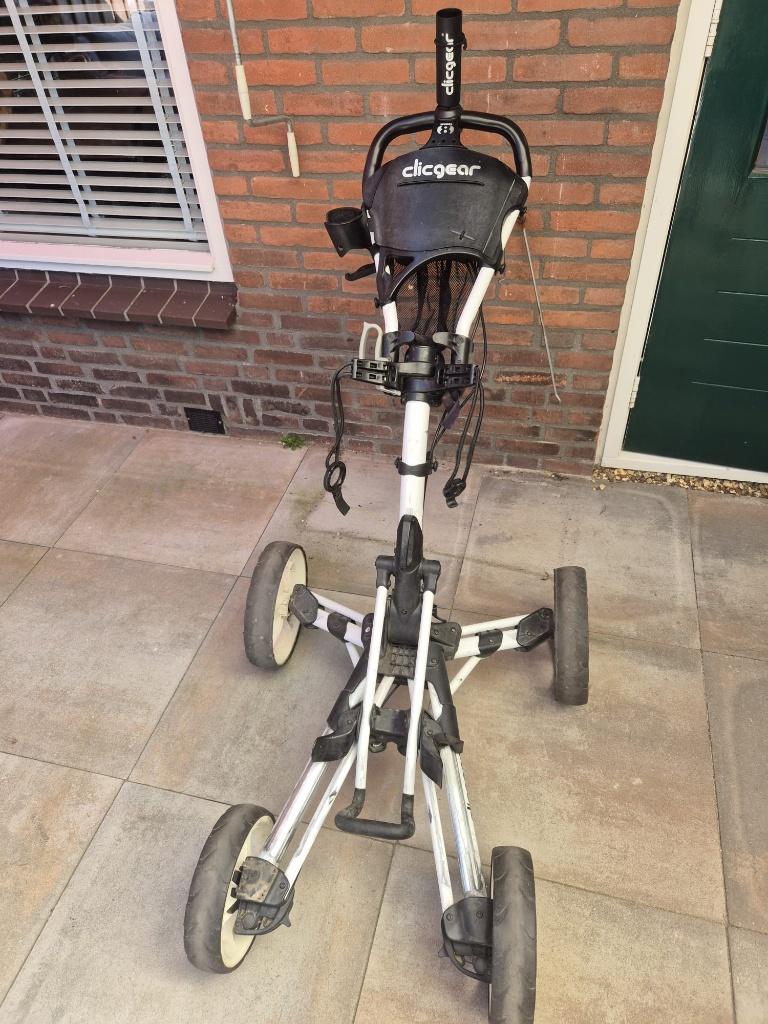 Clicgear 8 4 wiel golftrolley klein inklapbaar €139,-, Ophalen, Zo goed als nieuw, Golfkar, Overige merken