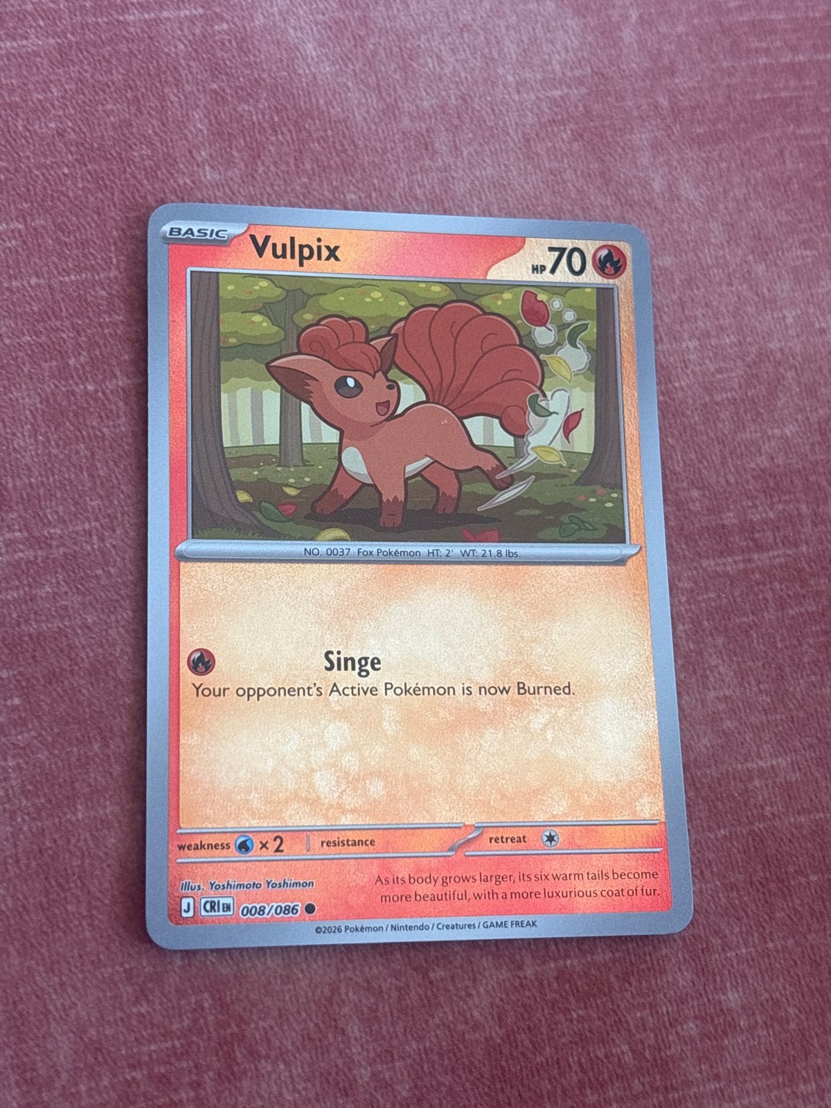 Vulpix Reverse Holo Chaos Rising 008/086 Pokémon Kaart, Ophalen of Verzenden, Zo goed als nieuw, Losse kaart, Foil