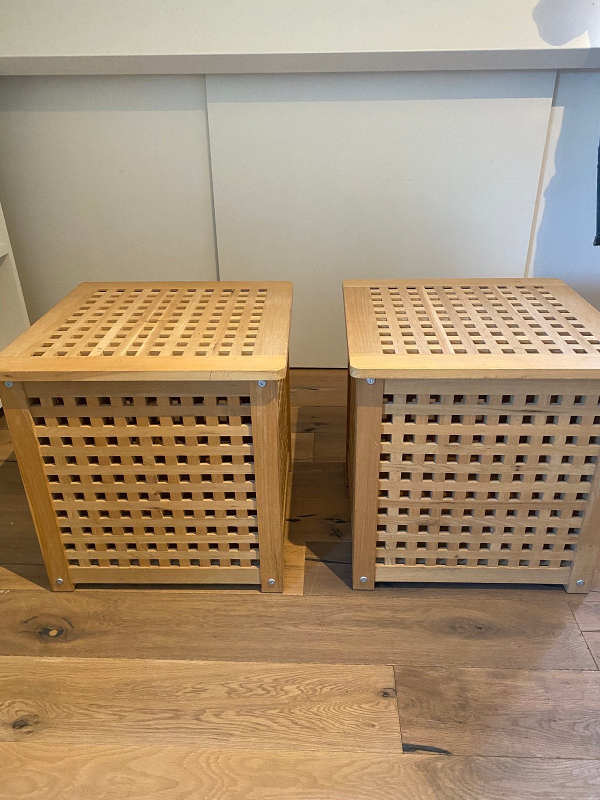 2 houten kubus kisten, raamwerk massief hout, Ophalen, Zo goed als nieuw, Minder dan 50 cm