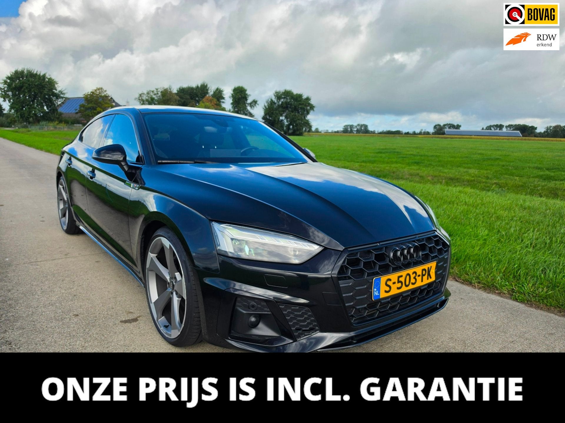 Audi A5 Sportback 35 TFSI 2022 42.722km S-line full options, Gebruikt, 4 cilinders, Alcantara, Zwart