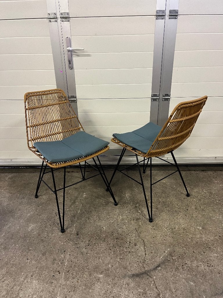 54 stuks Luxe horeca Rotan stoelen Satteliet Taco terras, Ophalen, Kunststof, Bruin, Zo goed als nieuw