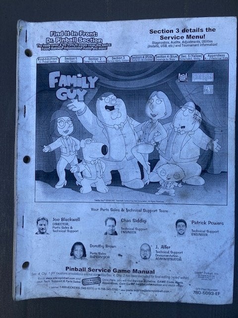 STERN FAMILY GUY MANUAL with schematics, Verzamelen, Stern, Onderdeel of Defecte kast, Ophalen of Verzenden, Zo goed als nieuw