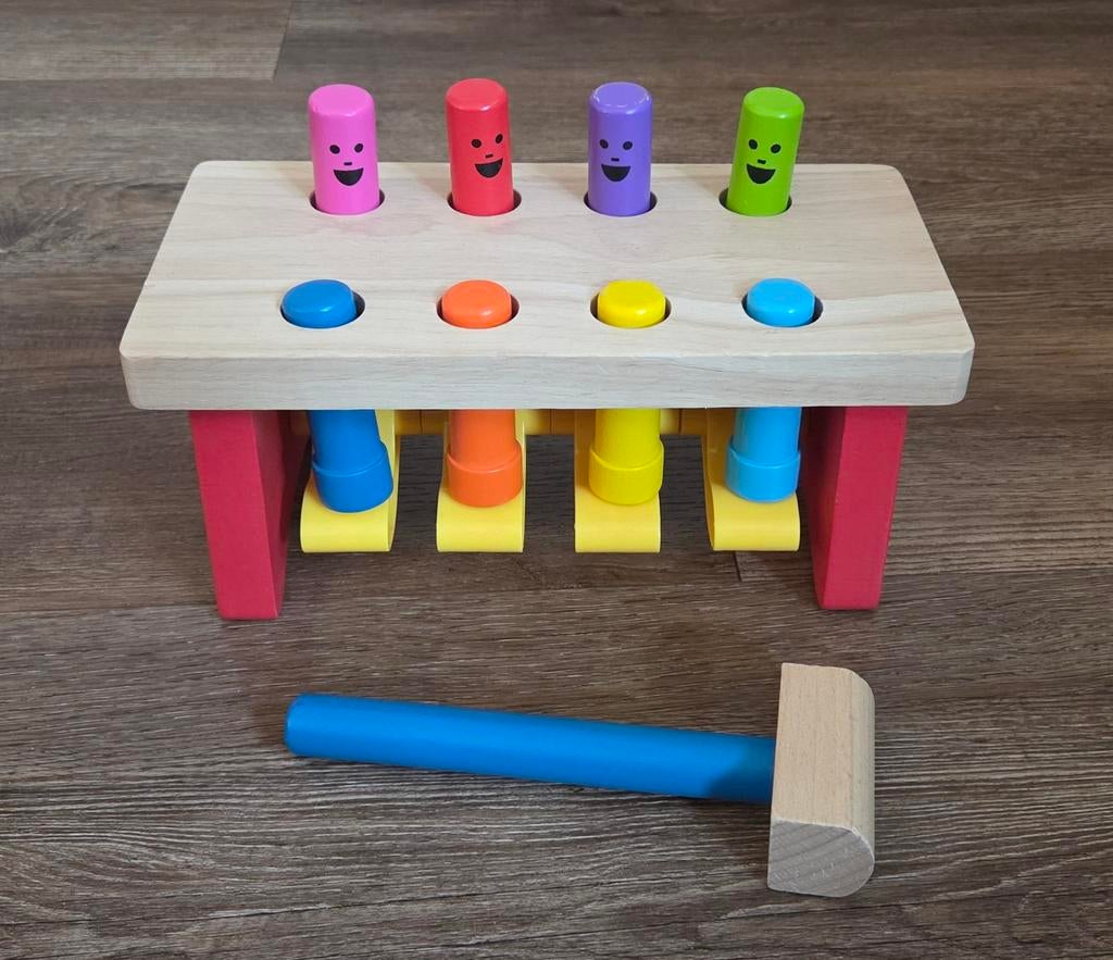 Houten hamerspel met vrolijke poppetjes, Kinderen en Baby's, Speelgoed | Houten speelgoed, Ophalen, Gebruikt, Overige typen