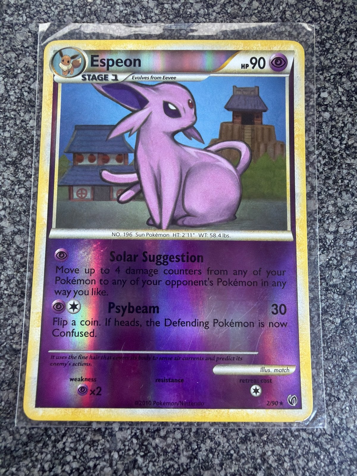 Espeon Pokémon Kaart 2/90 Holo - HeartGold & SoulSilver, Ophalen of Verzenden, Zo goed als nieuw, Losse kaart, Foil
