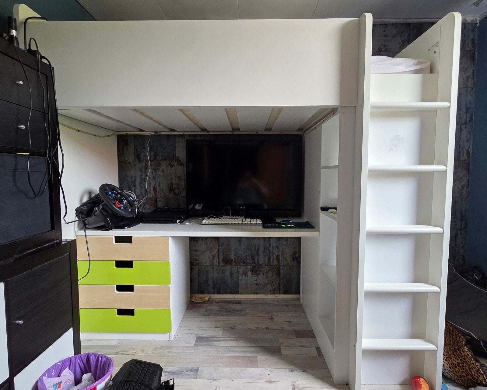IKEA SMÅSTAD Hoogslaper met bureau en kast, Ophalen, Eenpersoons, Zo goed als nieuw, 90 cm
