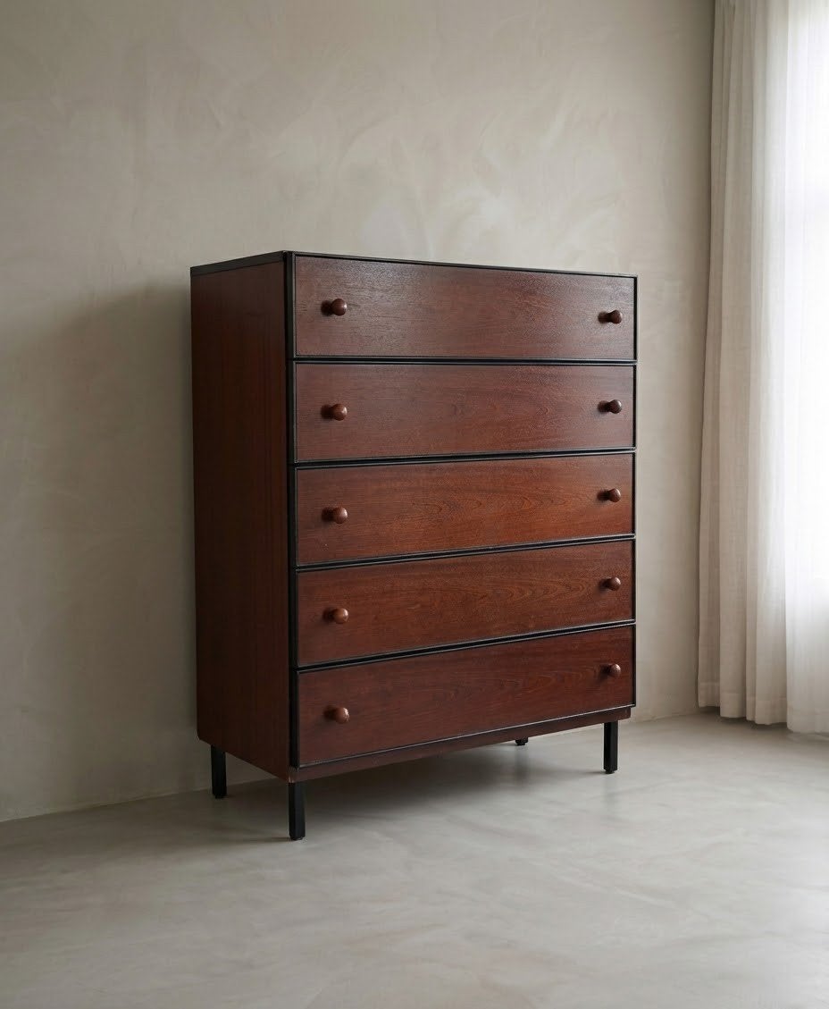 Prachtige retro vintage mid century ladekast, Ophalen, 50 tot 100 cm, 3 of 4 laden, Minder dan 100 cm