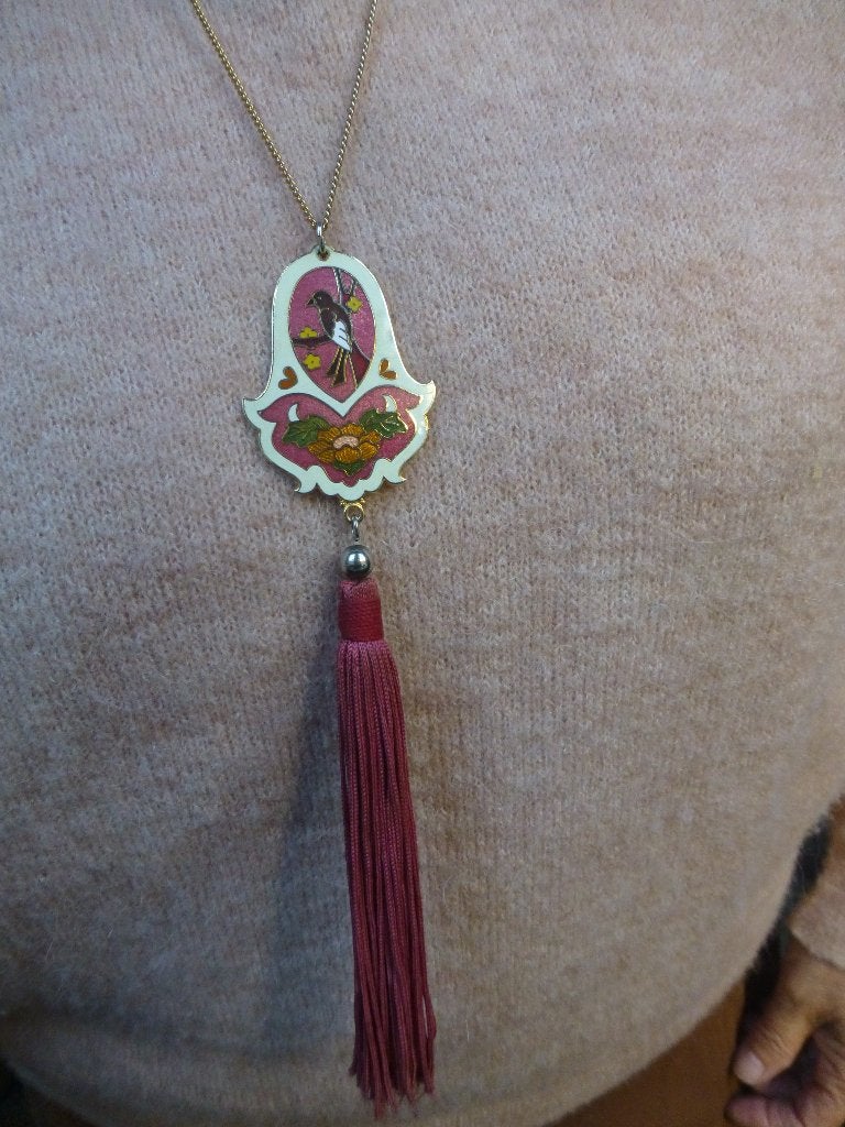 Emaille Cloisonné Hanger met Zijden Tassel doublé Collier, Verzenden, Nieuw, Overige materialen, Met hanger