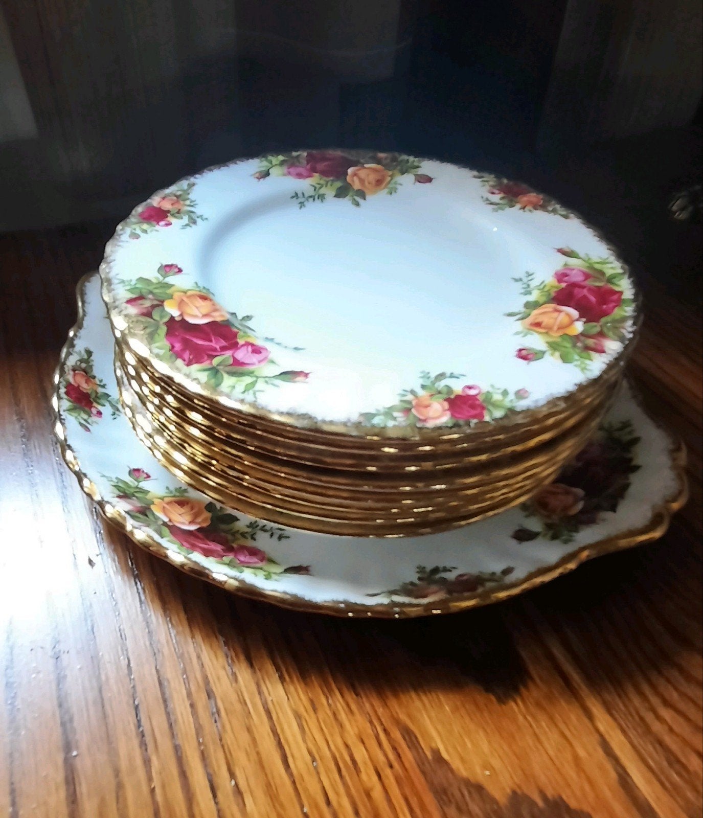 Royal Albert Old Country Roses gebaksborden en schaal, Ophalen of Verzenden