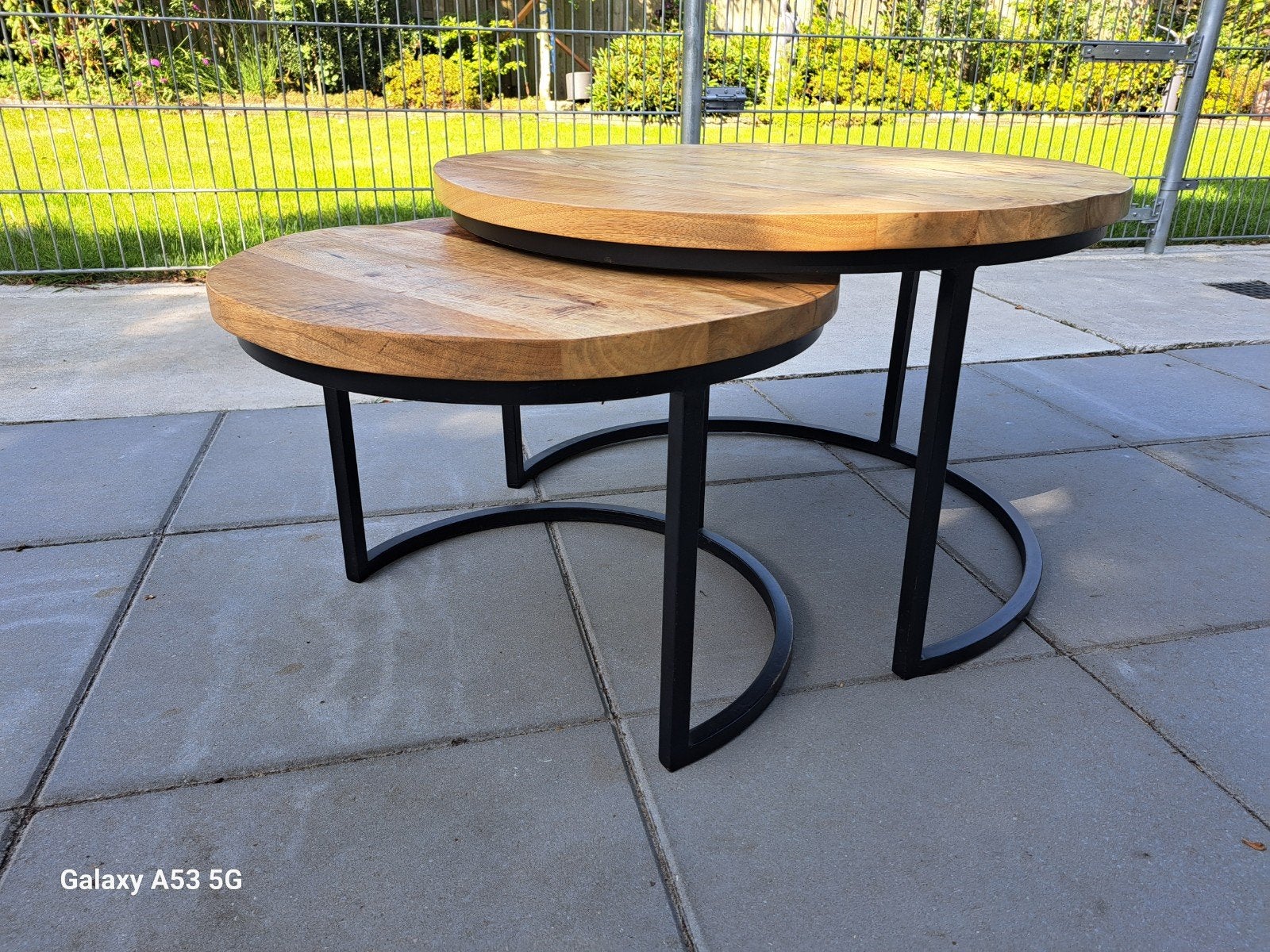 2 mango tafeltjes, Ophalen, Rond, 50 tot 100 cm, 50 tot 100 cm