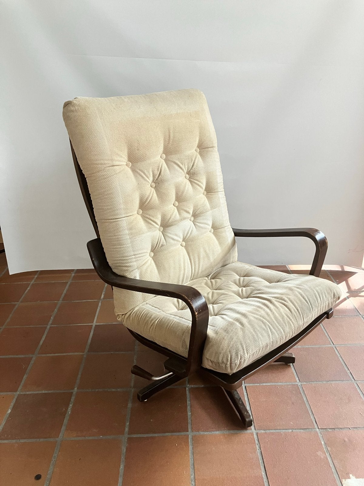 Vintage draaibare fauteuil / relaxfauteuil – jaren 70/80, Ophalen, Gebruikt, Bruin, Eén