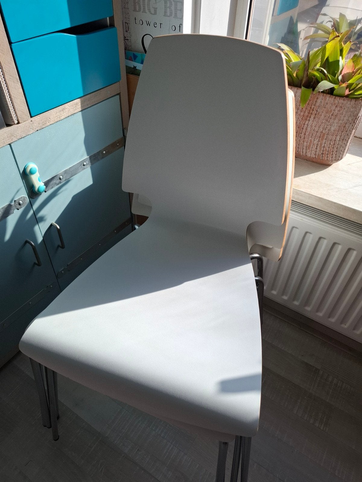 4 eetkamer stoelen, Ophalen, Kunststof, Gebruikt, Wit
