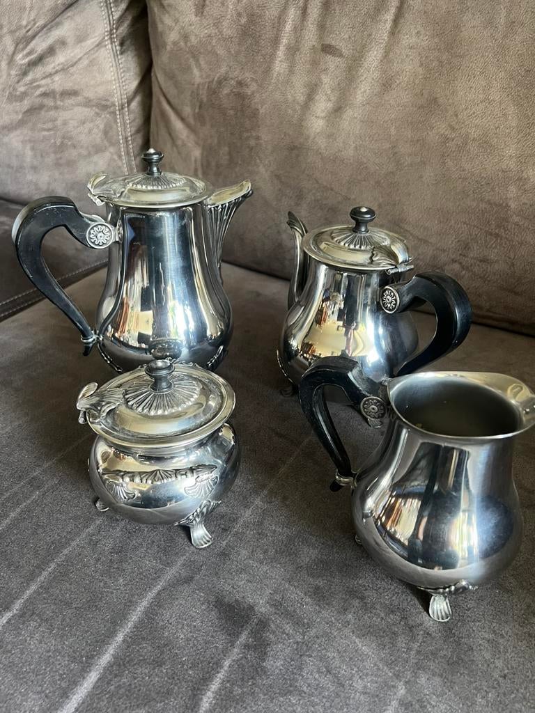 Verzilverd 4 delig Servies Vintage., Ophalen of Verzenden