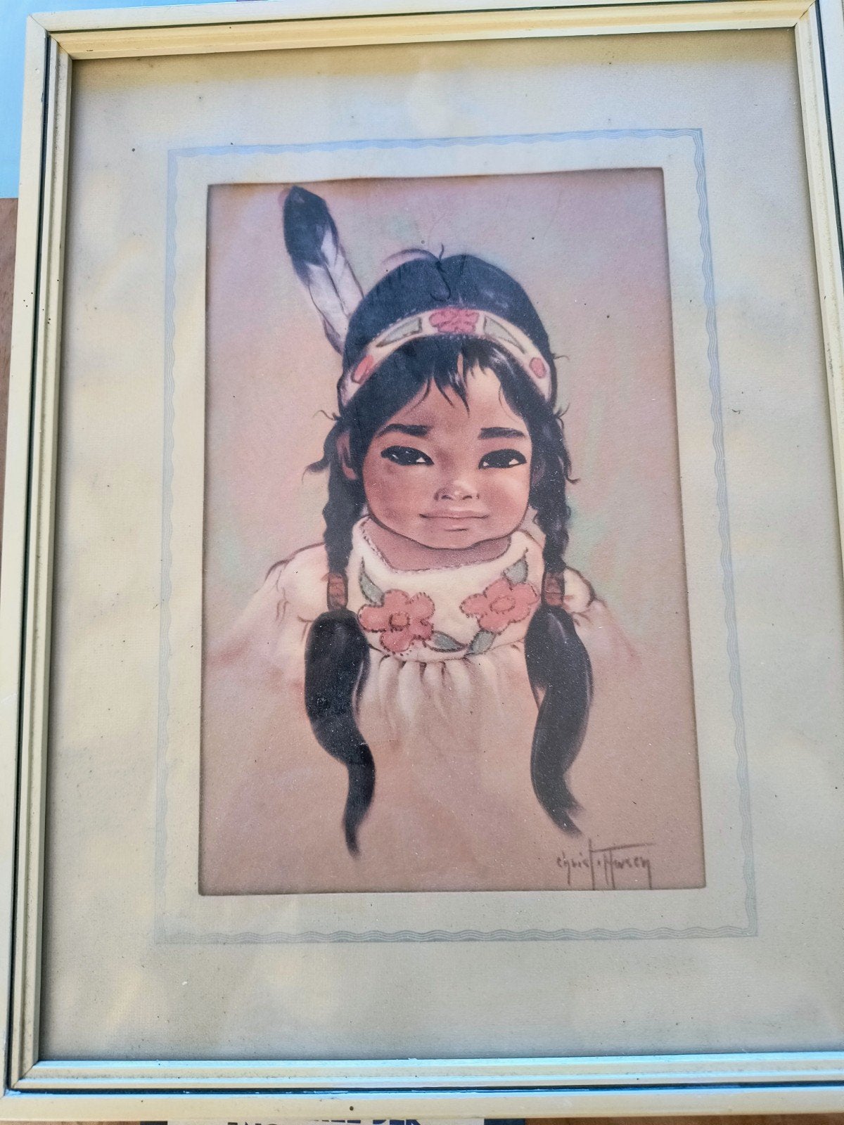 Schilderij Chris T. Hersey - Indianenmeisje, Antiek en Kunst, Portret of Personen, Realistisch, Overige technieken, Ophalen of Verzenden