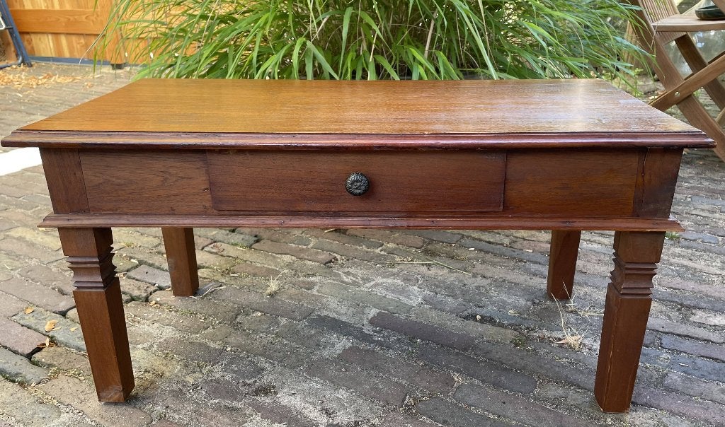Houten bijzettafeltje, rechthoekig, met een laatje., Ophalen, Gebruikt, Rechthoekig, Hout