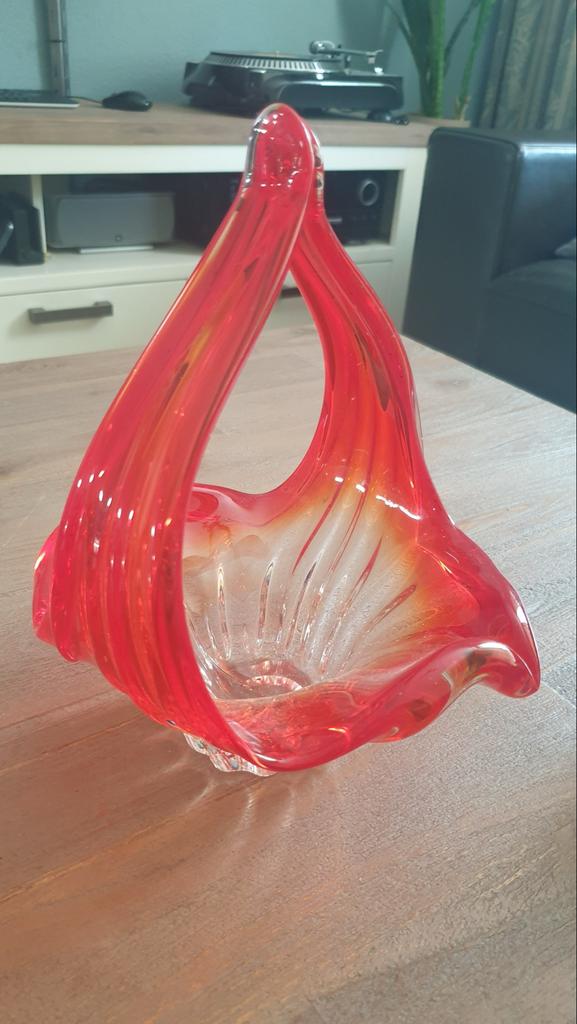 Decoratieve glazen schaal - rood/oranje, Ophalen