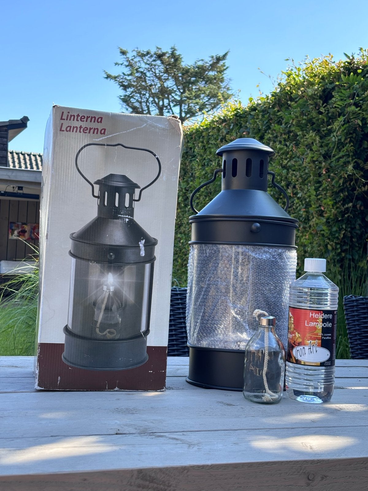 Zwarte olielamp/lantaarn met lampolie en lont, 47cm hoog, Ophalen, Zwart, Nieuw, Metaal