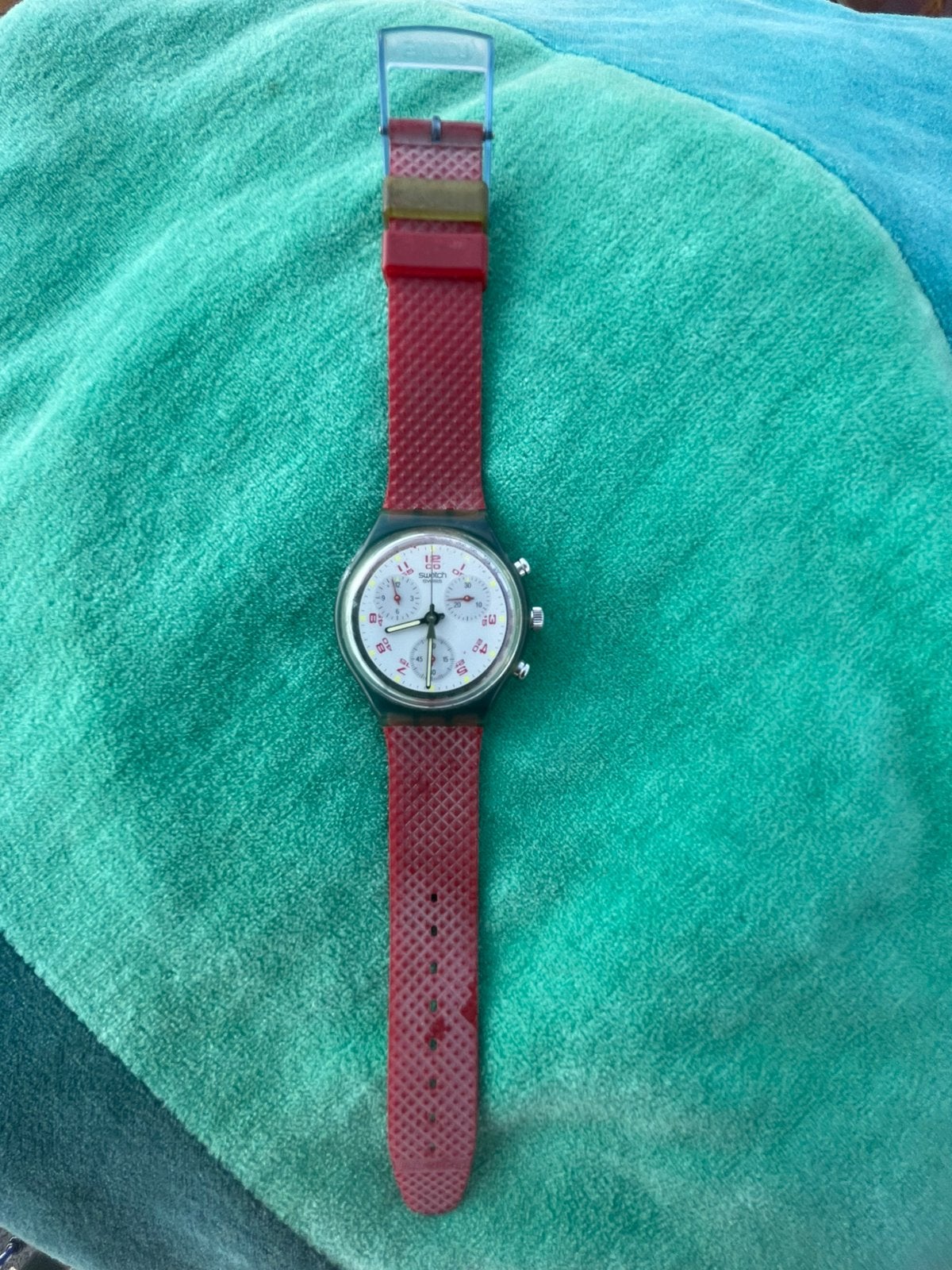 Rood/ groen oud Swatch horloge., Ophalen of Verzenden, Gebruikt, Kunststof, Overige merken