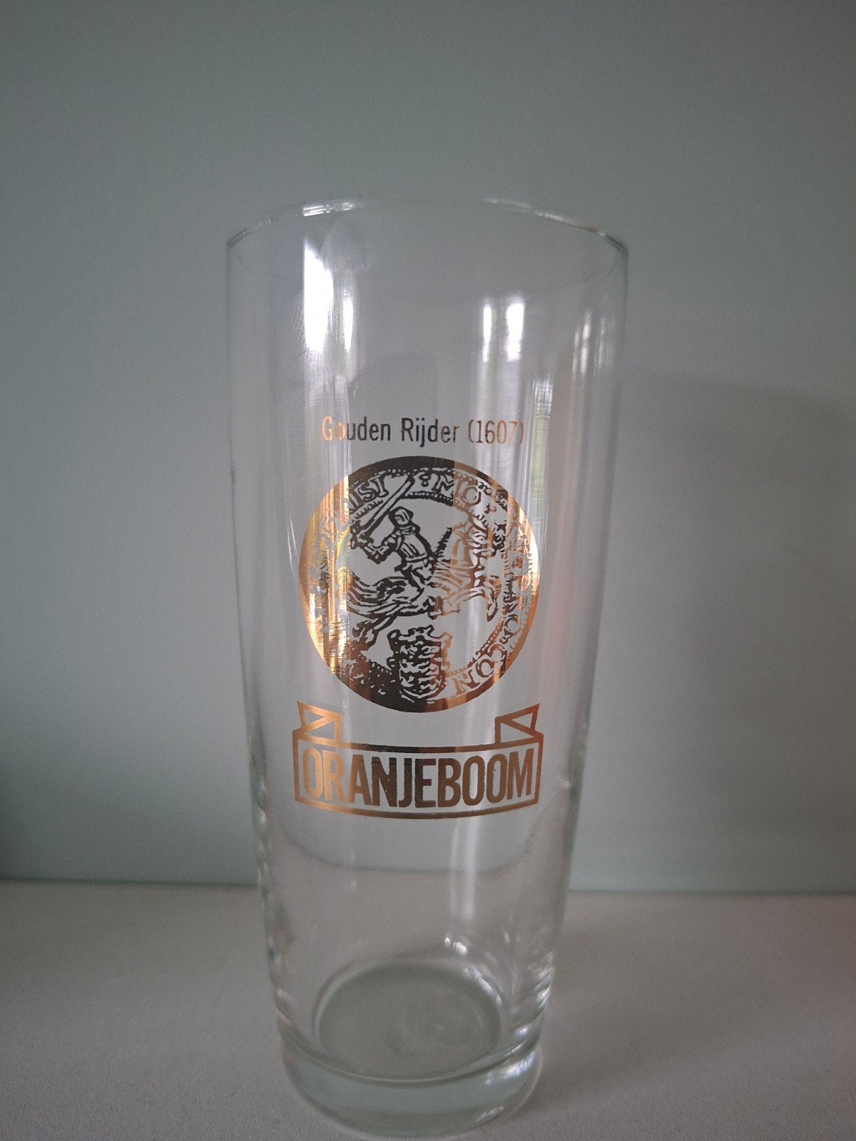 Vintage Oranjeboom bierglas Gouden Rijder 1607 serie Munten, Ophalen of Verzenden, Zo goed als nieuw