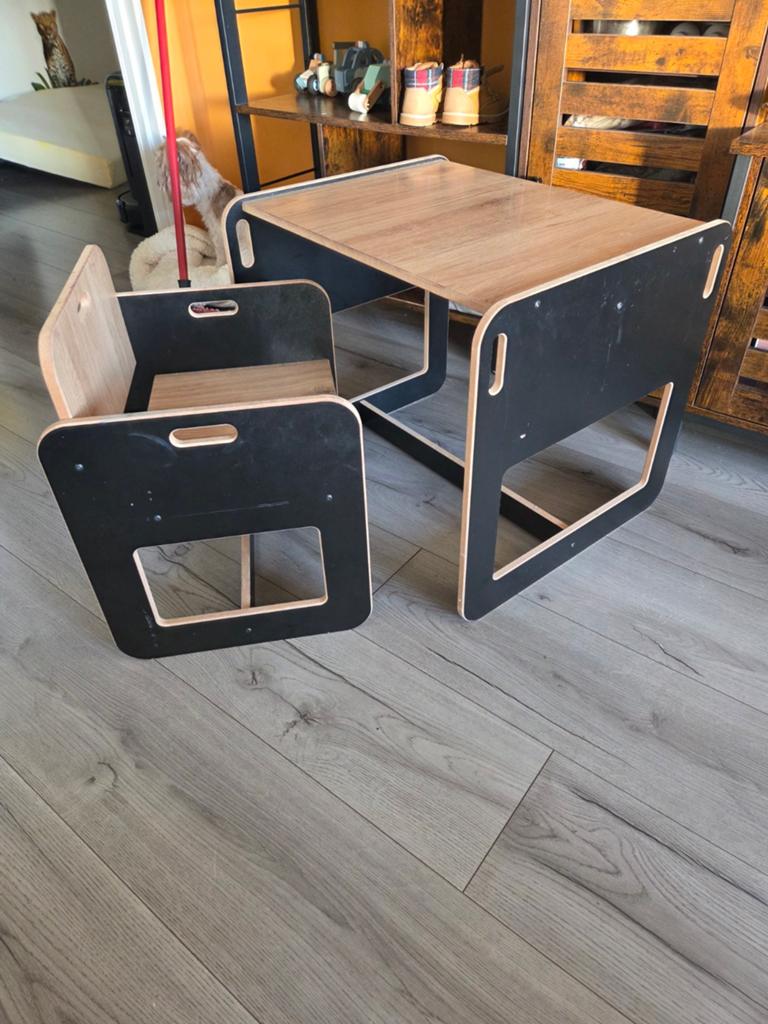 Kinderbureau en stoel set - Hout en Zwart, Ophalen, Gebruikt, Tafel(s) en Stoel(en)