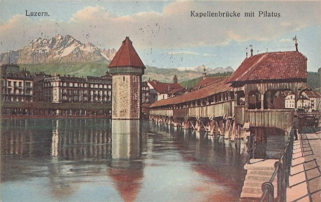 702-454-023 Luzern Kapellenbrücke Mit Pilatus, Verzamelen, Ansichtkaarten | Buitenland, Verzenden, Voor 1920, Overig Europa