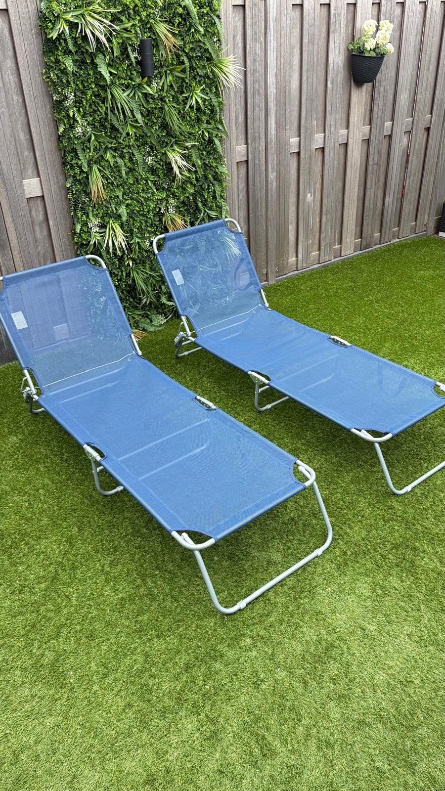 NIEUW BLAUW NKLAPBARE VERSTELBARE LIGBEDDEN 2 STJKS, Ophalen, Aluminium