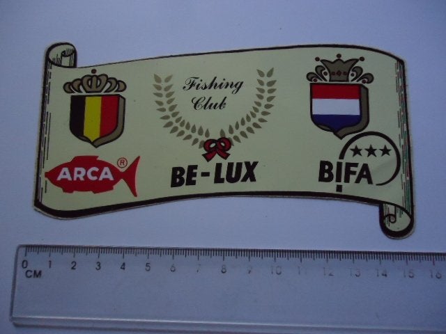 sticker oud VISSEN Arca hengelsport Be Lux Bifa vis club, Verzenden, Zo goed als nieuw, Bedrijf of Vereniging