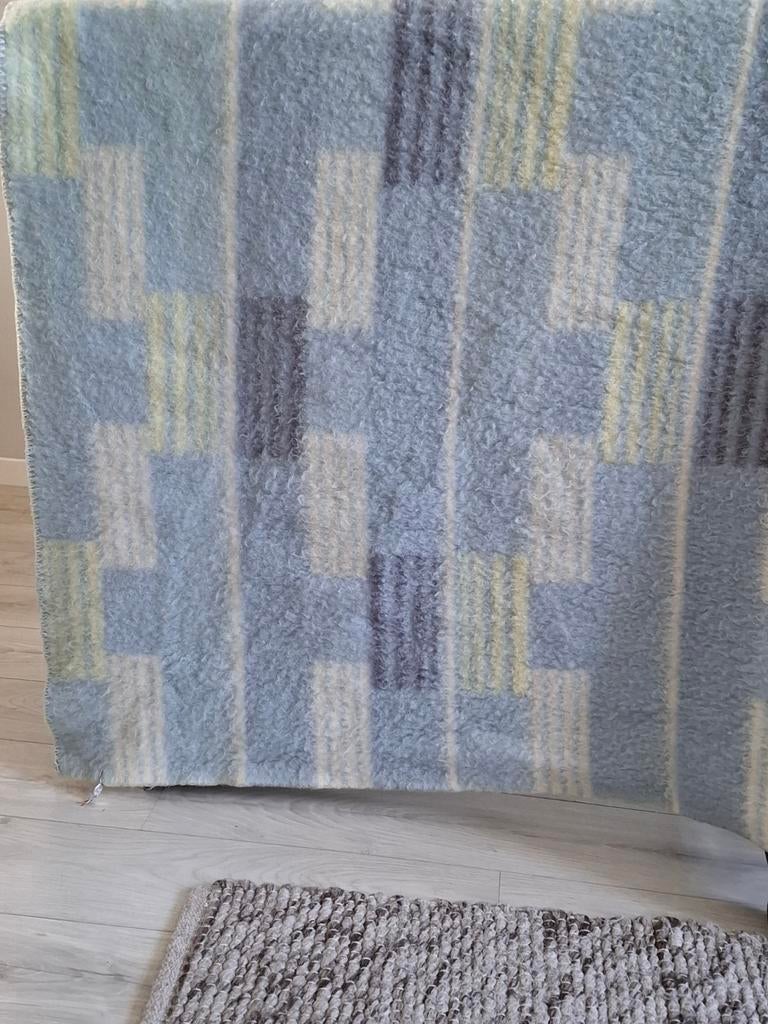 Dikke wollen deken - 230x190 cm - Blauw/Geel/Grijs, Ophalen of Verzenden, Zo goed als nieuw