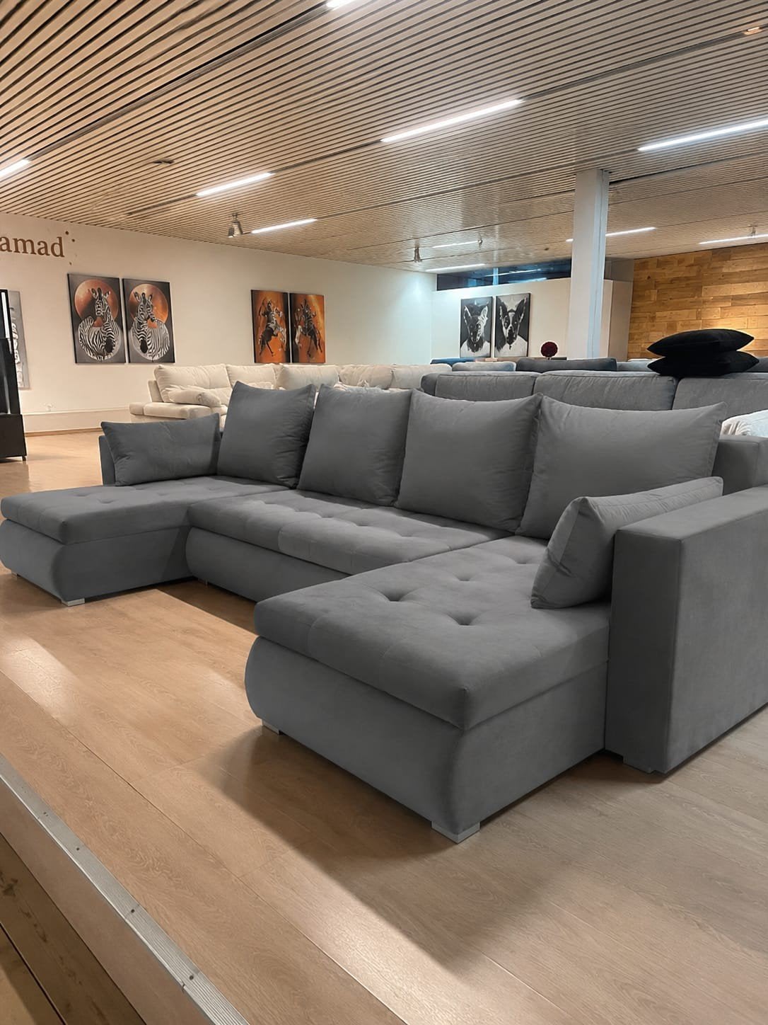 Gloednieuwe U-vormige slaapbank met opbergruimte, Ophalen of Verzenden, Nieuw, Stof, Luxe