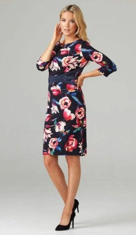 Joseph Ribkoff prachtige elegante blauw/bloem jurk mt 42, Meerkleurig, ., Maat 42/44 (L), Joseph Ribkoff