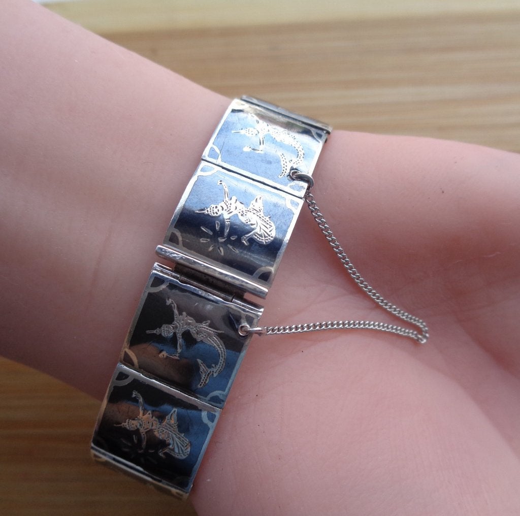 zilveren vintage Niello SIAM armband [502], Verzenden, Zo goed als nieuw, Zilver, Zilver