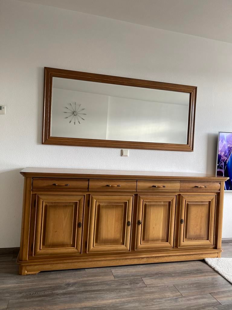 Houten dressoir met spiegel, Ophalen, Gebruikt, 50 tot 100 cm, Met lade(s)